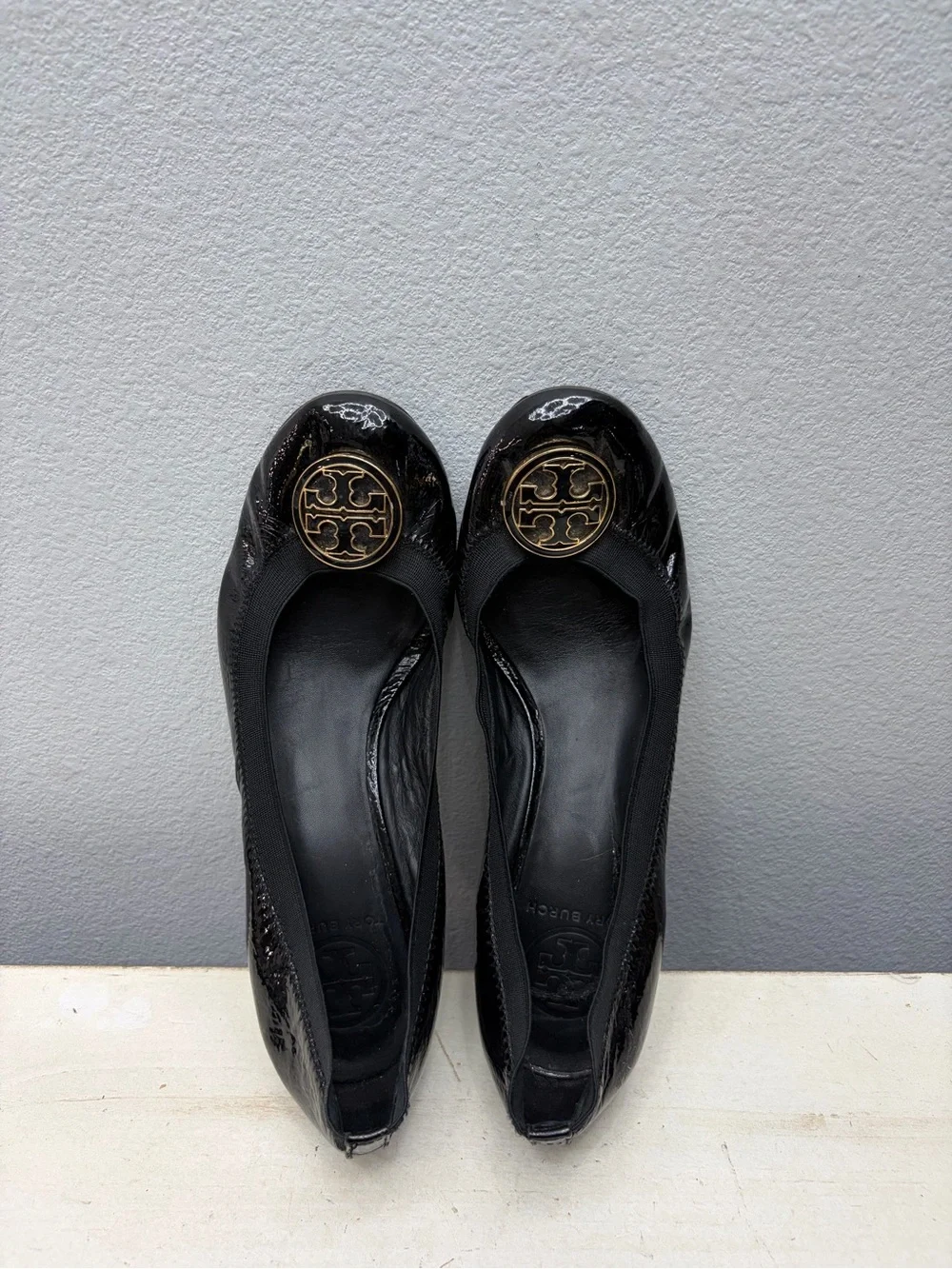 Tory Burch Black Patent Leather Coraline Wedge Pumps Size 9